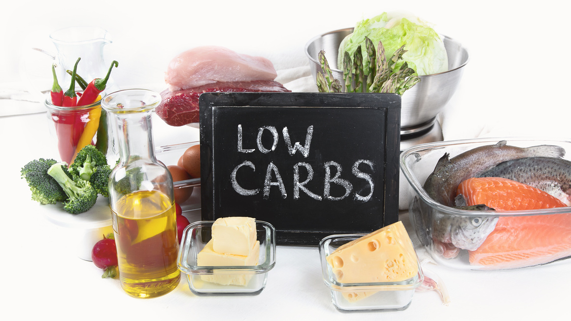 Healthy low carbs products. Atkins  or keto diet concept.